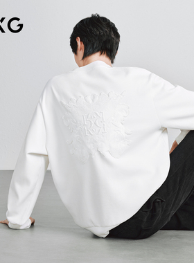 GXG 白色后背马元素图案经典通勤男士圆领卫衣  2025冬季新品