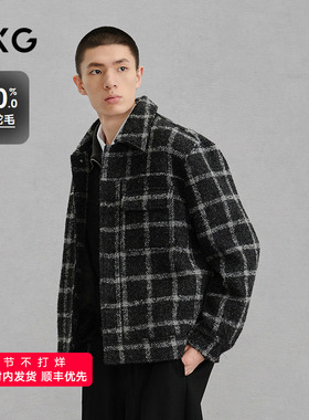 GXG男装 含羊驼绒灰格通勤短款大衣 24冬品G24X064038