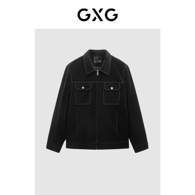 GXG男装 黑色经典翻领皮衣 2023年冬季品GEX11228504