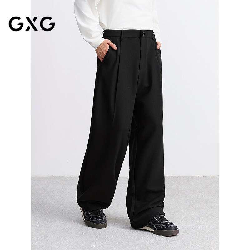 GXG男装 黑色阔腿休闲裤通勤宽松西裤时尚潮流长裤 25年秋季新品