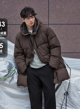 GXG男装 棕色连帽长款羽绒服通勤外套24冬品G24XY14003