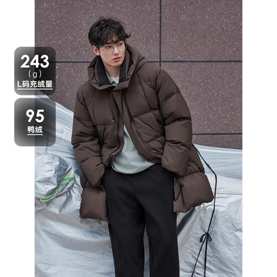 GXG男装 棕色连帽长款羽绒服通勤外套24冬品G24XY14003
