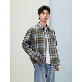 格子长袖 新款 衬衫 外套25年春季 G25D033029 情侣潮慵懒衬衫 GXG男装