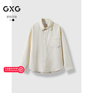 GXG男装 多色竖条纹坑纹面料长袖衬衫外套男 24秋品G24X033046