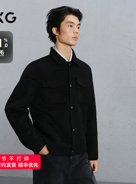 GXG男装 黑色植绒印花通勤短款大衣 24冬品G24X064007