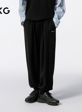 GXG男装 黑色宽松束脚休闲裤刺绣长裤 24年秋G24X023055