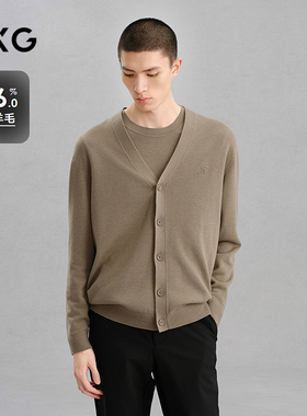 GXG男装 卡其色基础开襟毛衫男针织衫 24年冬G24X304006