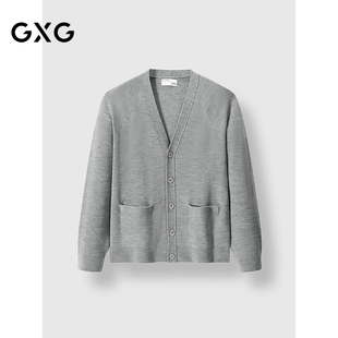 花灰色开襟线衫 新品 宽松休闲针织衫 2025春季 通勤男上装 GXG男装