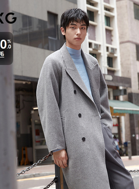 GXG男装 全羊毛灰色腰带设计高级通勤长款大衣外套 24年冬季品