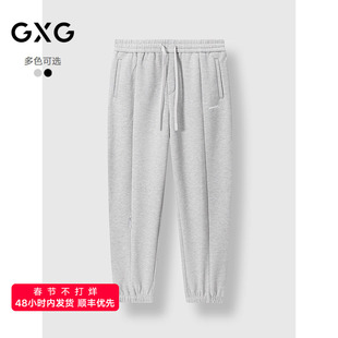 GXG男装 黑色宽松休闲裤厚实保暖束脚运动裤通勤裤 24年冬季品