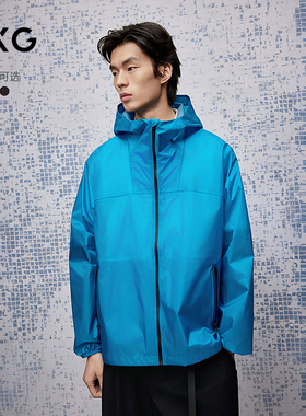 GXG男装 暗红色通勤冲锋设计简约连帽夹克户外服外套25夏新品