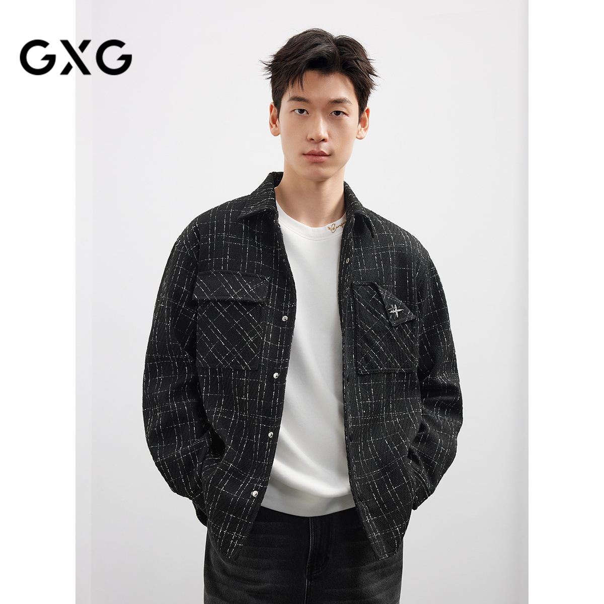 【小香风】GXG男装复古格子外套长袖夹克25年秋新款#G25D213108
