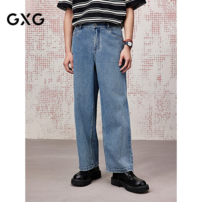 GXG男装 夏季侧缝车线精致时尚直筒裤休闲牛仔长裤男款