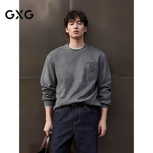 25冬新品 卫衣 仿麂皮圆领卫衣立体印花上衣长袖 GXG男装