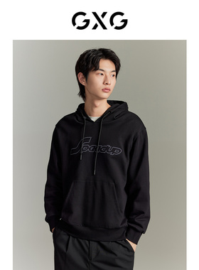 GXG男装黑色贴布绣花易打理连帽卫衣休闲时尚GEX13114573