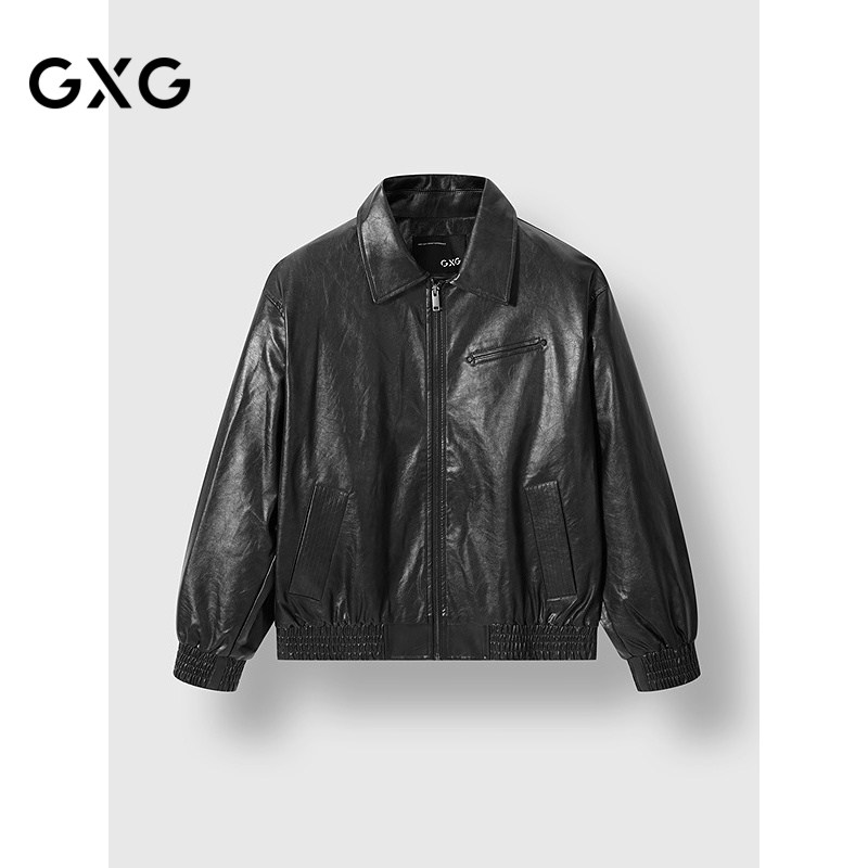 GXG男装 廓形PU机车时尚夹克撞钉潮流夹克外套 2024冬季新品