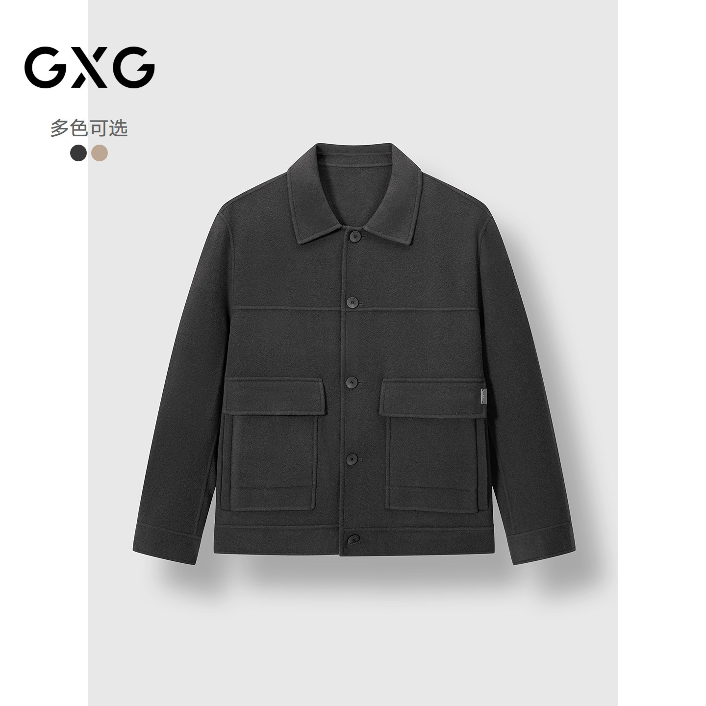GXG男装 冬季热卖经典立绒双面呢口袋夹克短大衣羊毛大衣短外套