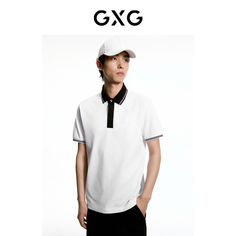 GXG男装 商务休闲撞色领口polo衫男时尚小标设计短袖t恤 24夏新品,男装,Polo衫,淘宝优惠券,粉丝福利购,淘宝优惠卷
