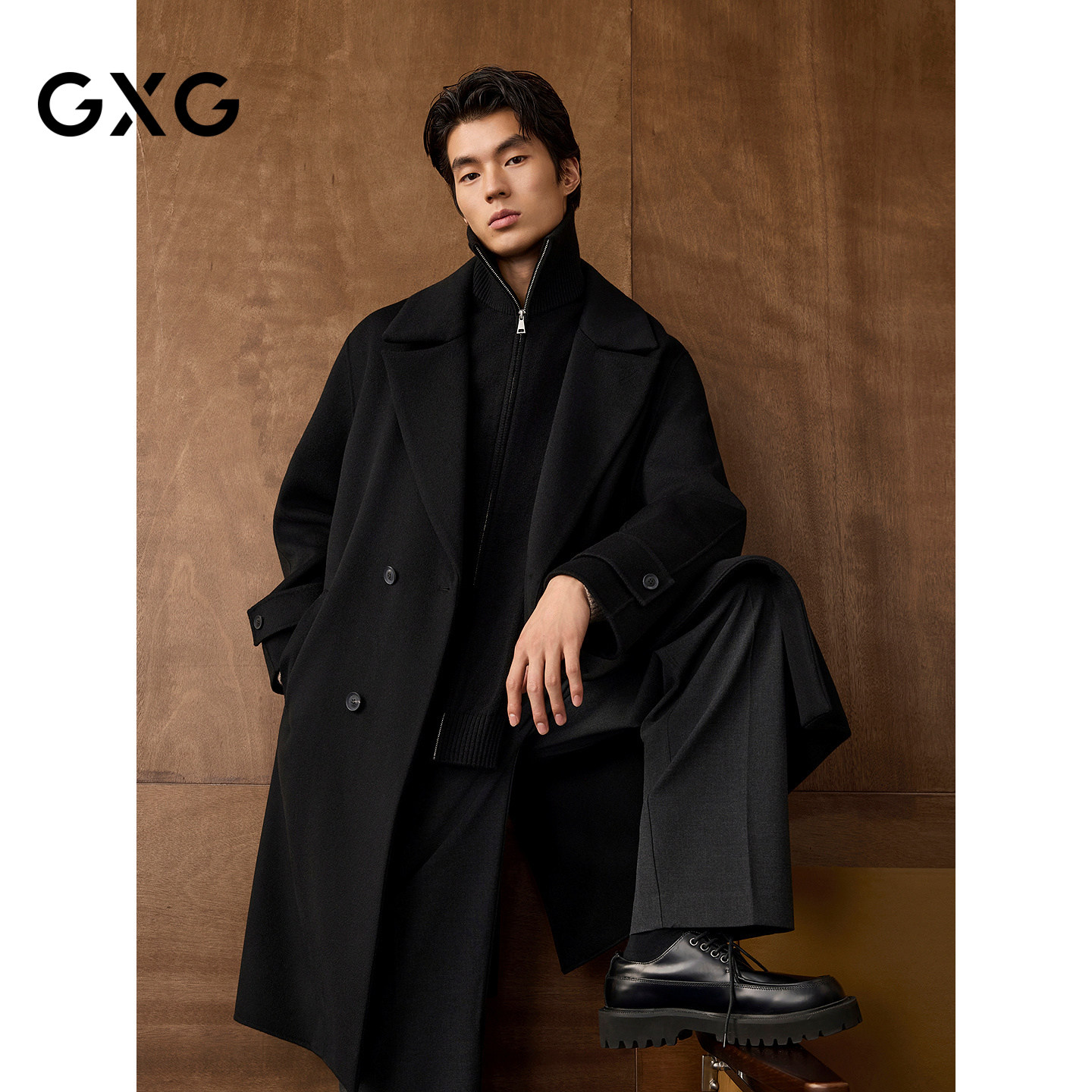 GXG男装 商场同款假两件长款大衣 2025年冬季新品G25X264010