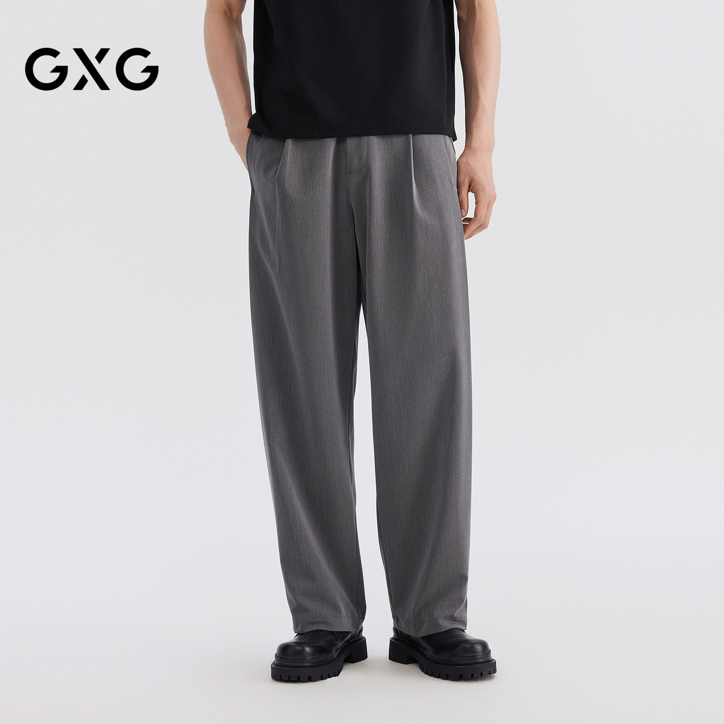 GXG男装 26年夏新品舒适宽松直筒斜纹肌理轻商务休闲裤男长裤