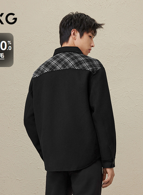 GXG男装黑色羊毛精致短款大衣 2023冬季品GEX10625844