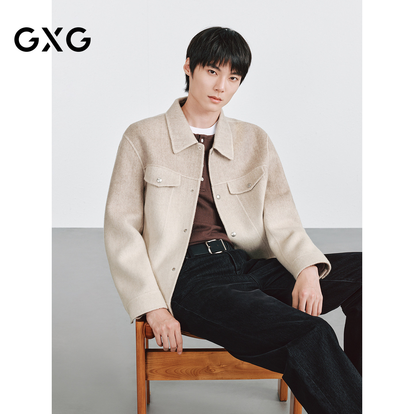 GXG 分割设计夹克型大衣时尚渐变男士短款大衣  2025冬季新品,男装,毛呢大衣,淘宝优惠券,粉丝福利购,淘宝优惠卷