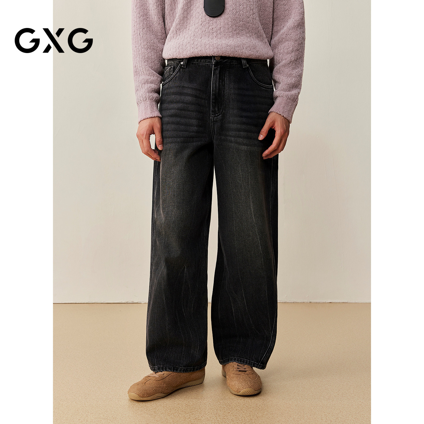 GXG男装 商场同款不规则褶皱牛仔裤 2025年冬季新品G25X054082