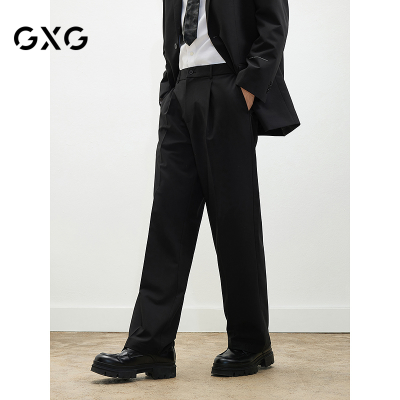 GXG男装25年春季新品 男装黑色商务通勤宽松长裤#G25D021033