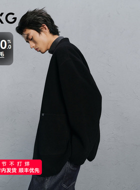 GXG男装 黑色无领设计通勤短款大衣 24冬品G24X064016