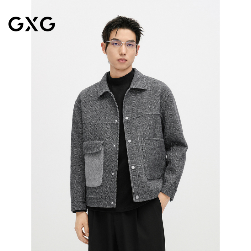 GXG男装高级感双面呢男冬季品韩版含羊毛短款呢大衣#G24D064001