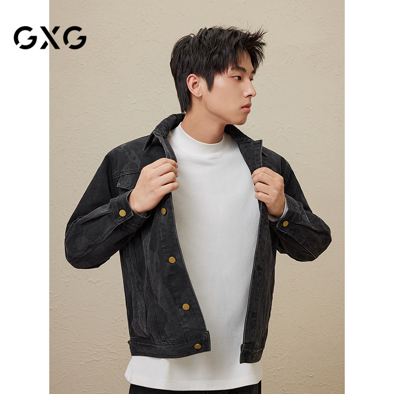 GXG男装 春季热卖休闲潮搭水洗色渐变牛仔外套夹克男夹克牛仔图片