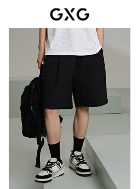 GXG男装 黑色轻薄休闲短裤时尚防晒裤 24年夏G24X222033