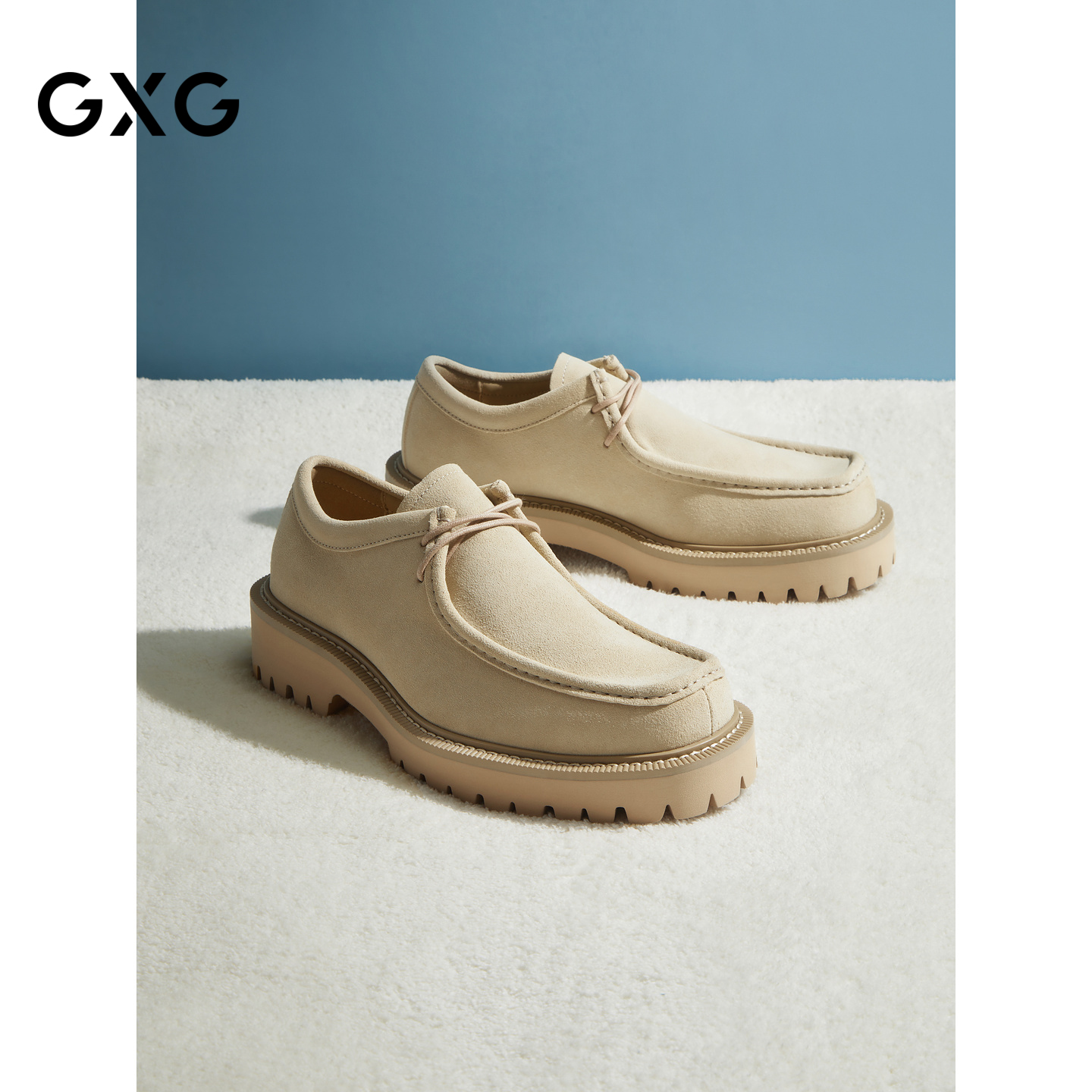 GXG通勤男鞋商务休闲正装皮鞋绒面增高系带皮鞋