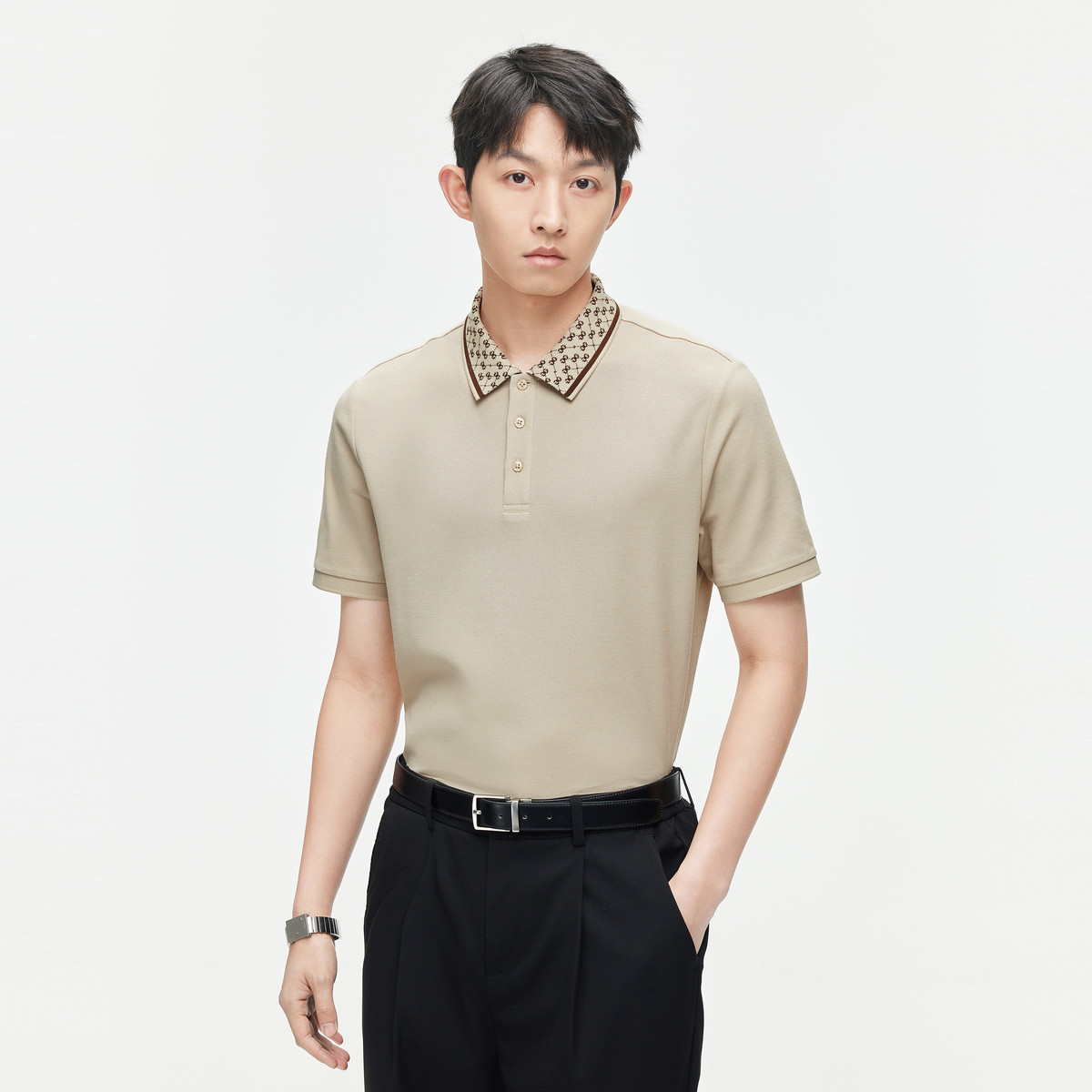 GXG男装 2024年夏新品时尚撞色休闲纯棉男士翻领Polo衫短袖