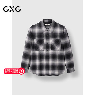 GXG男装 黑白格简约休闲时尚翻领长袖衬衫外套 24年冬季品