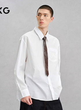 GXG男装 白色中式简约长袖衬衫24年冬季品G24X034049