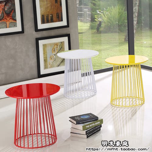 轻奢茶几现代简约圆形黑色铁艺