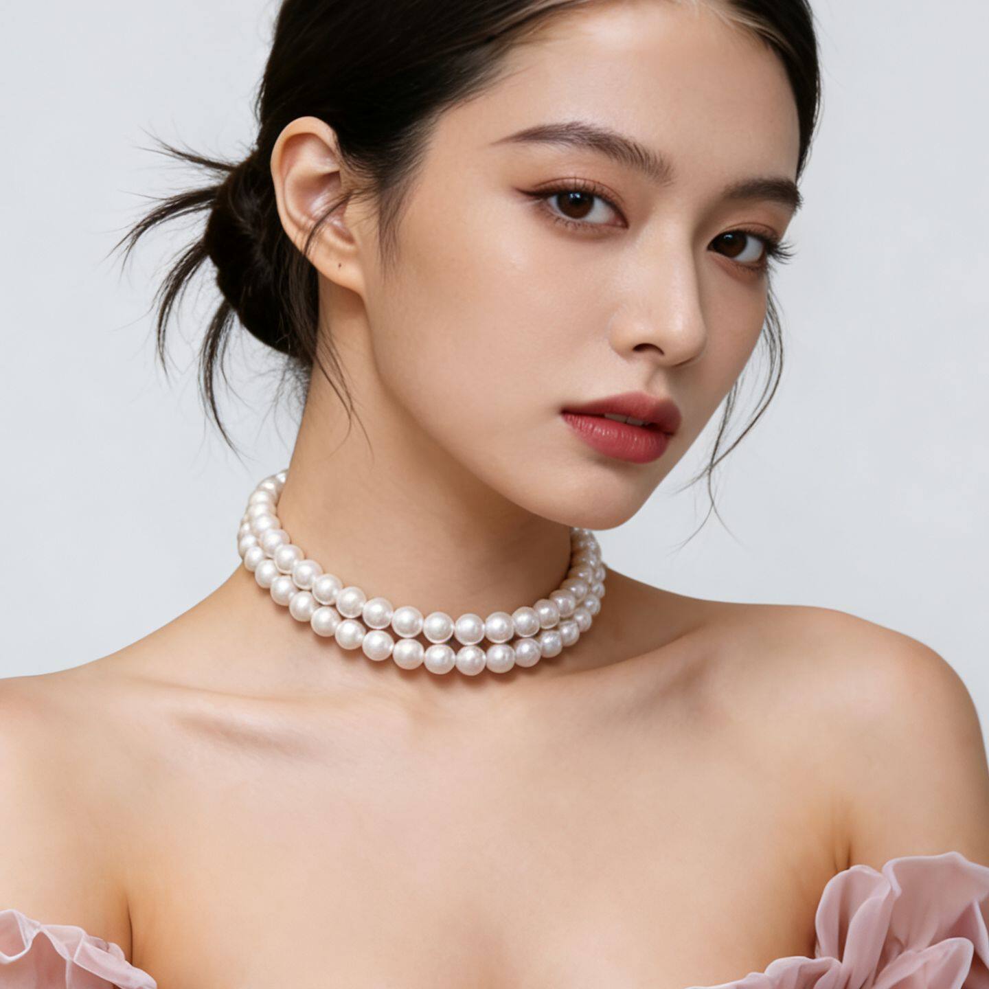 锁骨链女短款双层珍珠配饰项链 百搭个性简约大气韩国脖子饰品