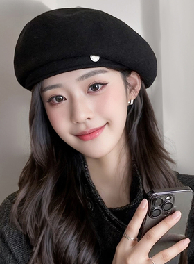 高级感羊毛呢贝雷帽子女秋冬新款显脸小蓓蕾帽气质复古百搭画家