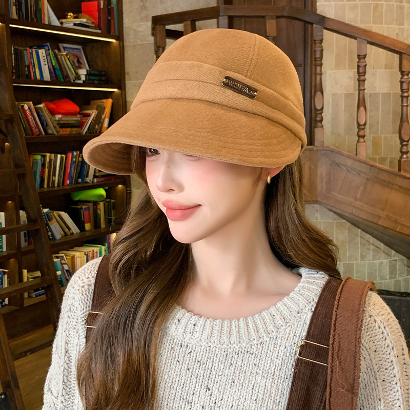 帽子女款马术帽秋冬季韩版百搭遮阳防晒渔夫帽大头围毛呢鸭舌帽