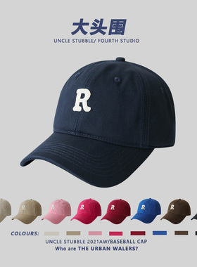日本uv棒球帽女冬季秋冬大头围大码帽子软顶字母四季款男士鸭舌帽
