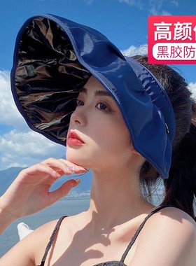 日本uv黑胶发箍2025遮阳专业防晒帽新款女夏季可折叠防紫外线帽子