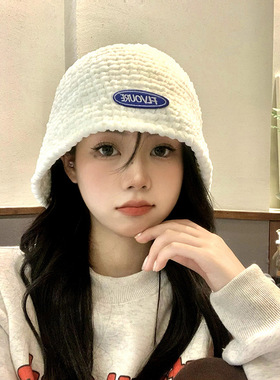 帽子女秋冬百搭2023新款保暖针织盆帽渔夫帽大头围显脸小水桶帽