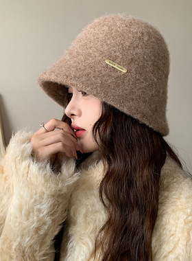 帽子女冬季高级感百搭保暖护耳羊毛呢渔夫帽大头围显脸小遮脸盆