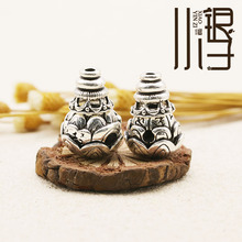 S925纯银六字真言莲花佛头三通心经菩提108粒佛珠手串DIY材料配件