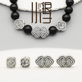 足银隔珠 3D硬银做旧如意锁福字锦鲤小花扁珠S999足银DIY编绳配件