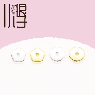 足银隔珠 光面五边形圆形隔片 S999足银银镀金DIY编绳串珠配件