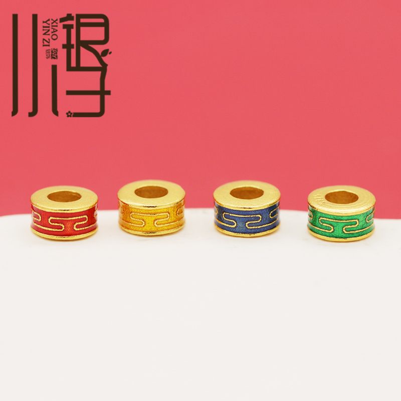 彩虹色回纹圆环隔片S925纯银隔珠