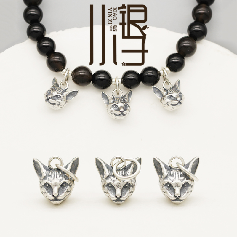 复古做旧斯芬克斯猫猫头纯银吊坠