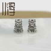 泰银隔珠 六字真言莲花座直孔做旧桶珠S925纯银饰DIY编绳串珠配件